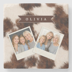 Personalised Cow Print Cowgirl Western Style Gift Stone Coaster