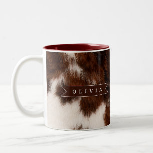 Personalised Cow Print Cowgirl Western Style Gift Two-Tone Coffee Mug