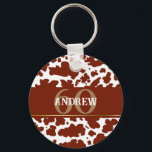Personalised Cow Spots Print Farmer Birthday Key Ring<br><div class="desc">Personalised classic and trendy brown and white cow skin spots texture design birthday party custom year and name gift. Cow spots animal print</div>