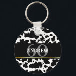 Personalised Cow Spots Print Farmer Cowboy Key Ring<br><div class="desc">Personalised classic and trendy black and white cow skin spots texture design birthday party custom year and name gift. Cow spots animal print</div>