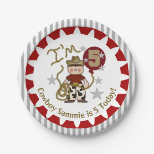 Personalised Cowboy 5th Birthday Paper Plates