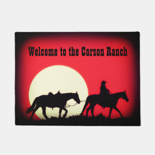 Personalised Cowboy and Horses at Sundown Doormat