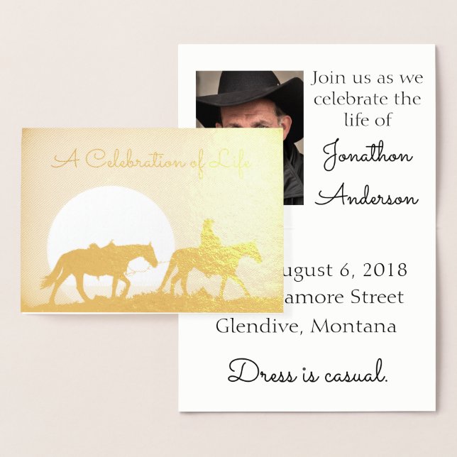 Personalised Cowboy Celebration of Life Foil Card (Display)