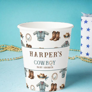Personalised Cowboy Pattern Baby Shower Paper Cups