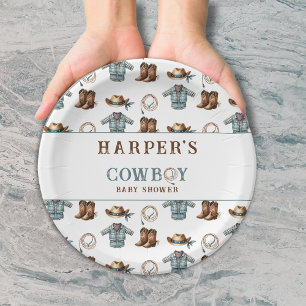 Personalised Cowboy Pattern Baby Shower Paper Plate