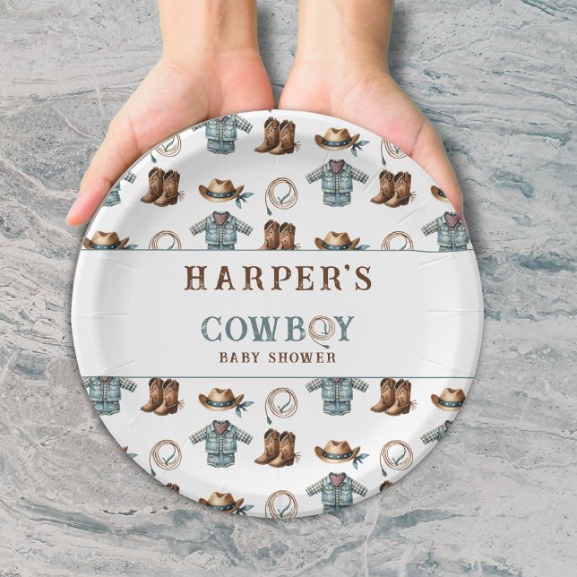 Personalised Cowboy Pattern Baby Shower Paper Plate (Creator Uploaded)