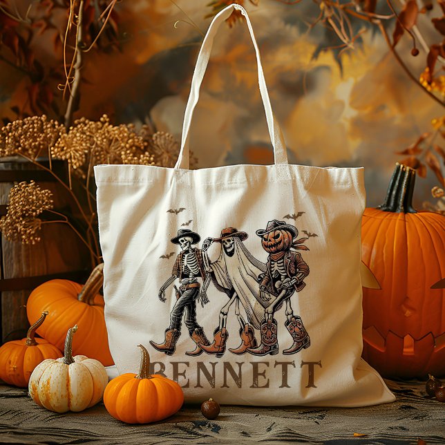 Personalised Cowboy Skeleton Trick Or Treat Candy Tote Bag (Creator Uploaded)