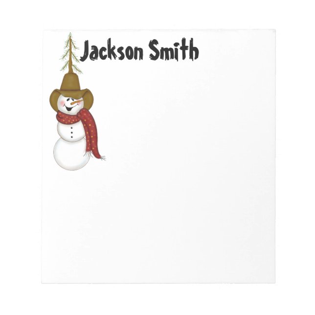 Personalised Cowboy Snowman Christmas Notepad (Front)
