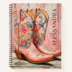 Personalised Cowgirl Boots Pink Western Notebook