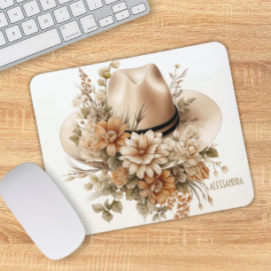 Personalised Cowgirl Hat Mouse Pad Rustic Western