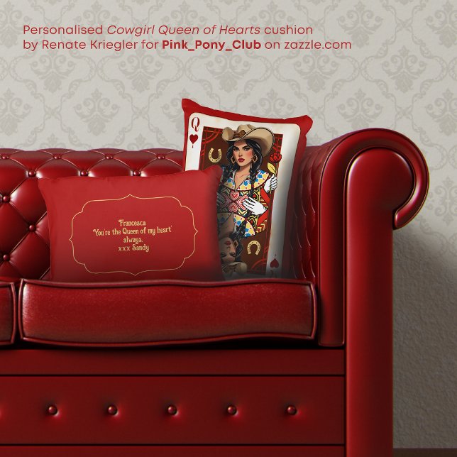 Personalised Cowgirl Midwest Queen of Hearts Card Decorative Cushion (Creator Uploaded)