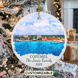 Personalised Cozumel Ornament, Mexico Ceramic Tree Decoration