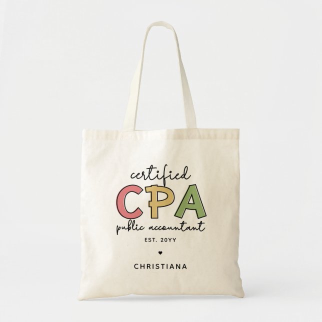 Personalised CPA Certified Public Accountant Gifts Tote Bag (Front)