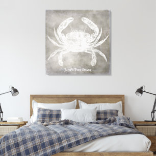 Personalised Crab Watercolor Neutral Coastal Canvas Print