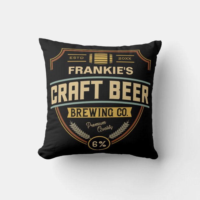 Personalised Craft Beer Label Brewing Company Bar Cushion (Front)