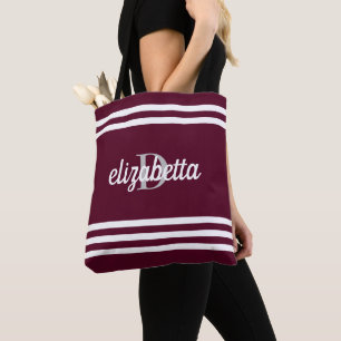 Personalised Cranberry with White Stripes Tote Bag