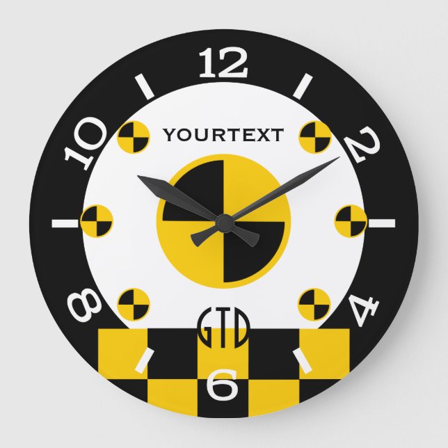 Personalised Crash Test Markers Graphics Dial on a Large Clock (Front)