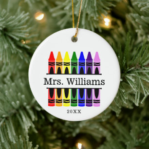 Personalised Crayon Teacher Appreciation Gift Ceramic Tree Decoration