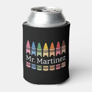 Personalised Crayon Teacher Name Cute Back School Can Cooler