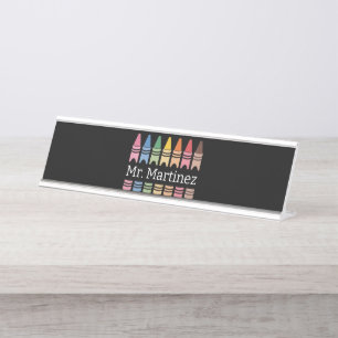 Personalised Crayon Teacher Name Cute Back School Desk Name Plate