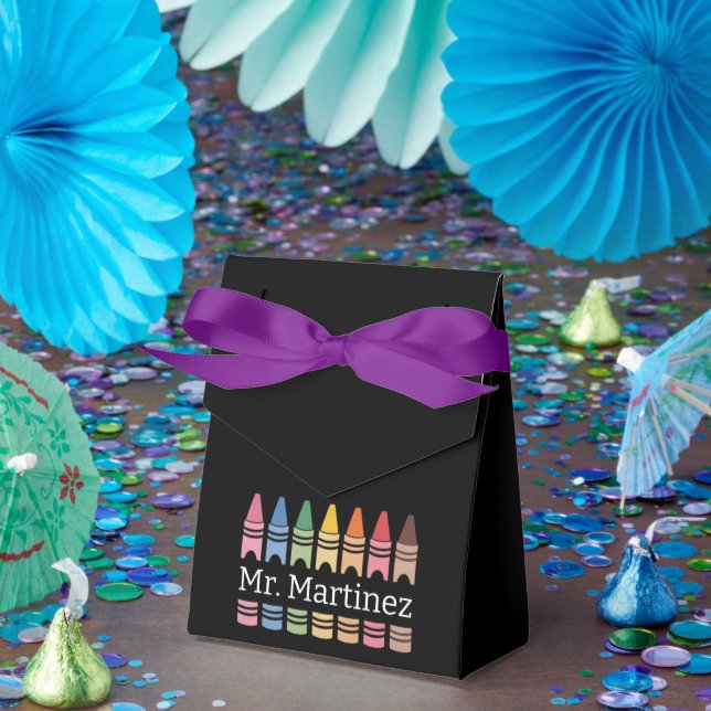 Personalised Crayon Teacher Name Cute Back School Favour Box (Party)