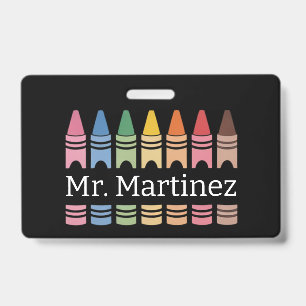 Personalised Crayon Teacher Name Cute Back School ID Badge