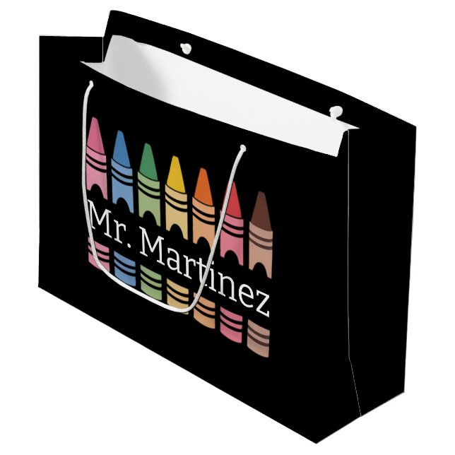 Personalised Crayon Teacher Name Cute Back School Large Gift Bag (Front Angled)