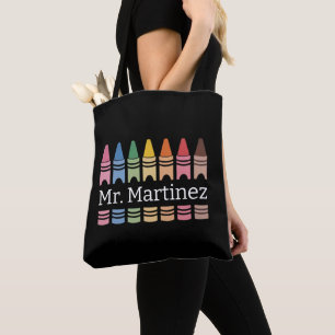 Personalised Crayon Teacher Name Cute Back School Tote Bag