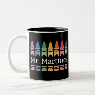 Personalised Crayon Teacher Name Cute Back School Two-Tone Coffee Mug