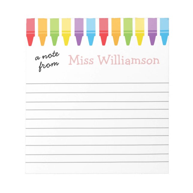 Personalised Crayons Teacher Appreciation Gift  Notepad (Front)