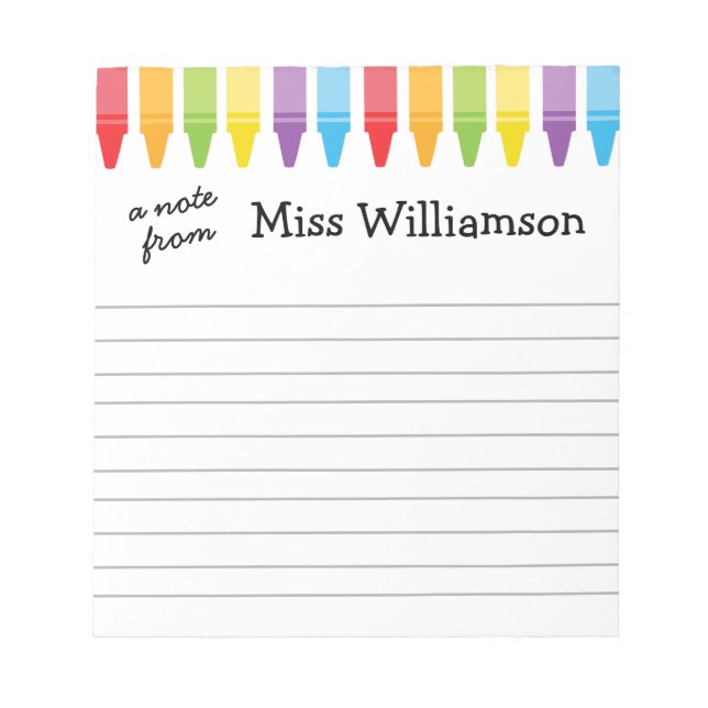 Personalised Crayons Teacher Appreciation Gift Notepad (Front)