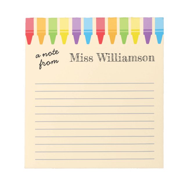 Personalised Crayons Teacher Appreciation Gifts  Notepad (Front)