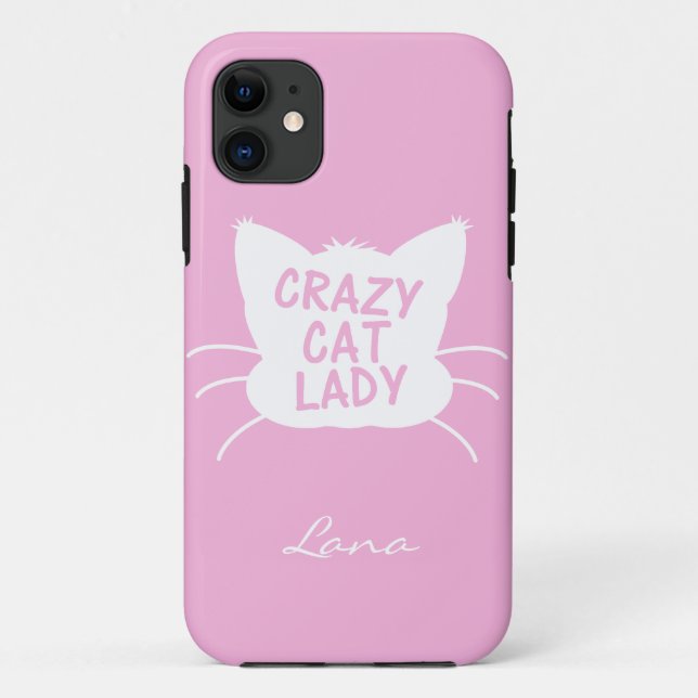 Personalised Crazy Cat Lady in Cotton Candy Pink Case-Mate iPhone Case (Back)
