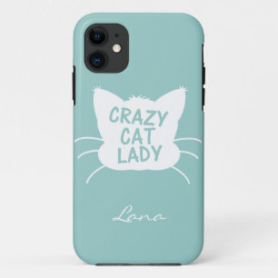 Personalised Crazy Cat Lady in Wavecrest blue iPhone 11 Case