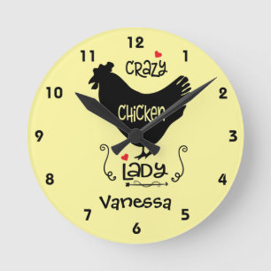 Personalised  Crazy Chicken Lady Square or Round Clock