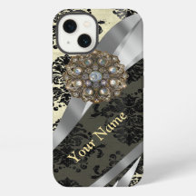 Personalised cream and black damask