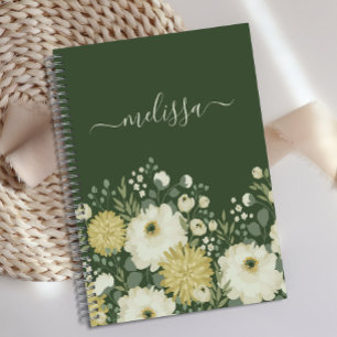 Personalised Cream Green Floral Journal