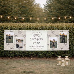 Personalised Cream Taupe Bows 4 Photo Graduation Banner