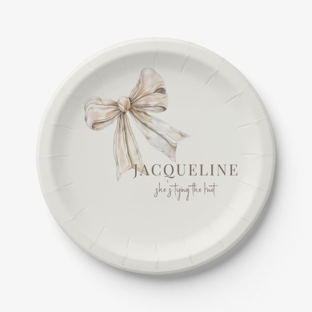 Personalised Cream Tying the Knot Simple Shower Paper Plate (Front)