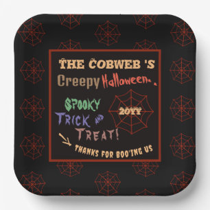 Personalised Creepy Colourful Halloween Spider Web Paper Plate