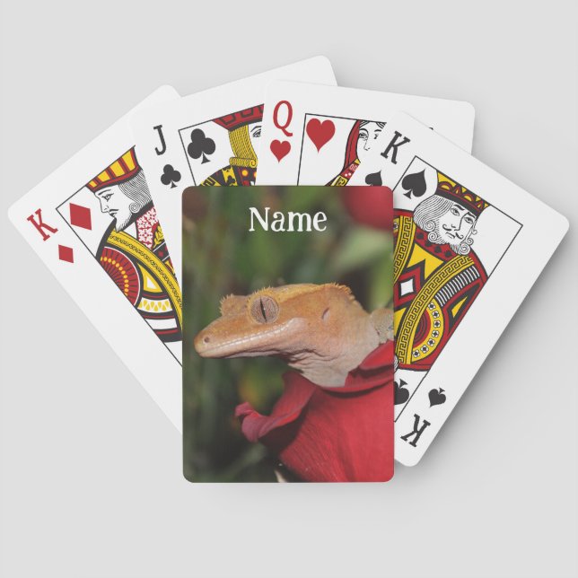 Personalised Crested Gecko Lizard on a Rose Playing Cards (Back)