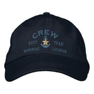 Personalised Crew Coastal Star Anchor Embroidered Hat