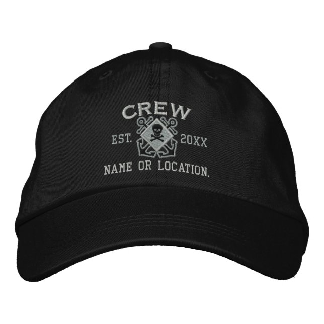 Personalised Crew Nautical Crossbones Skull Embroidered Hat (Front)