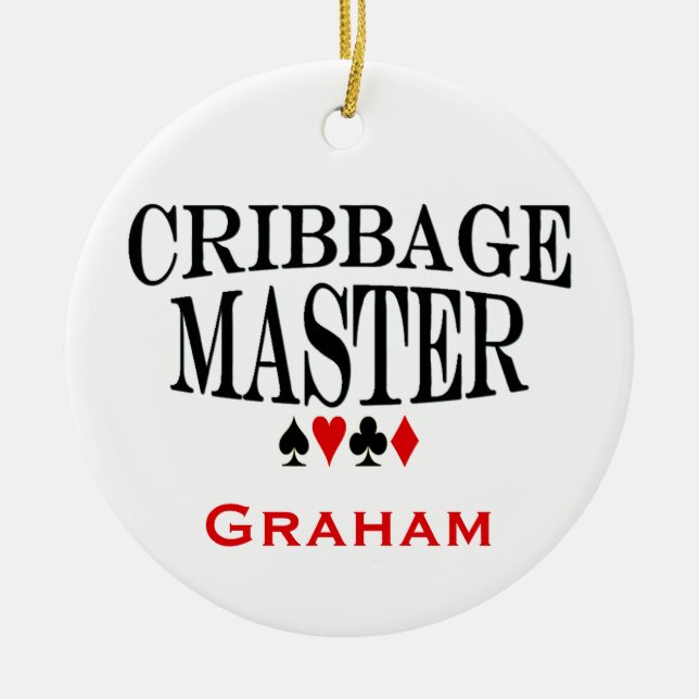 Personalised Cribbage Master Ceramic Tree Decoration (Front)