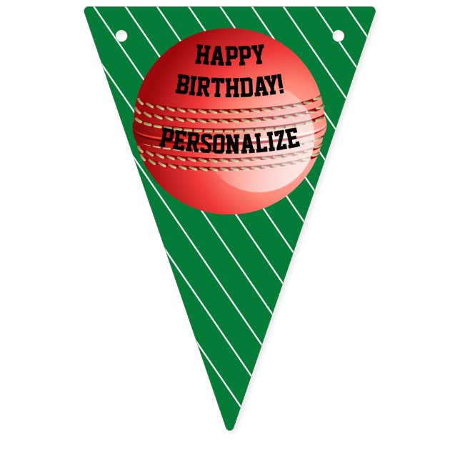 Personalised Cricket Ball Happy Birthday Bunting (First Flag)