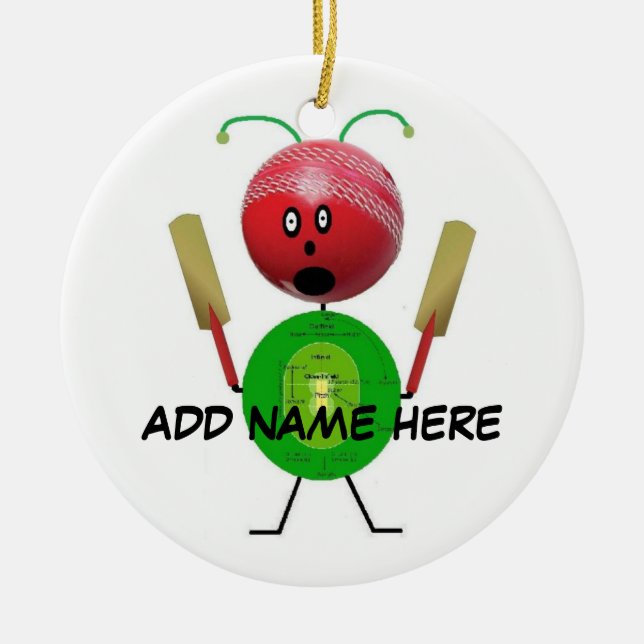 Personalised Cricket Star Ceramic Tree Decoration (Front)