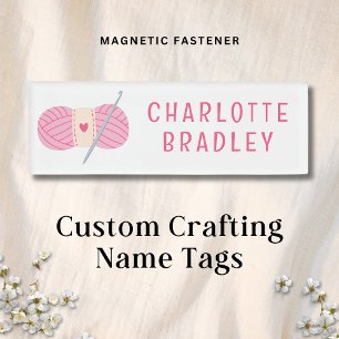 Personalised Crochet Business Pink Yarn Name Tag