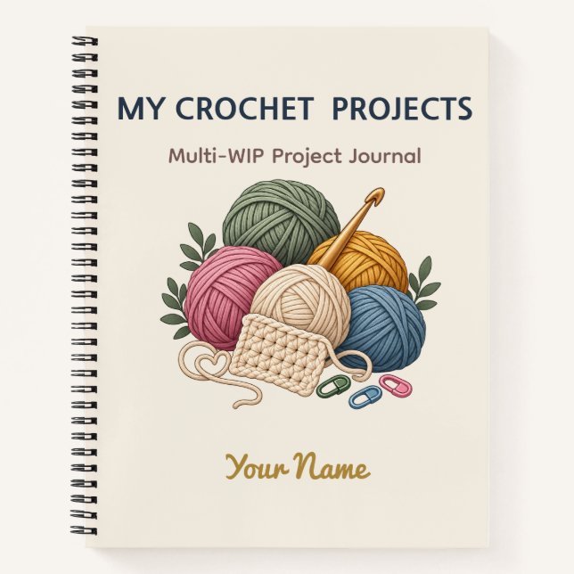 Personalised Crochet WIP Project Tracker Notebook (Front)