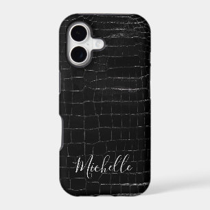 Personalised Crocodile Print Phone Case Black
