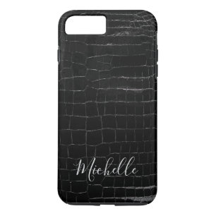 Personalised Crocodile Print Phone Case Black